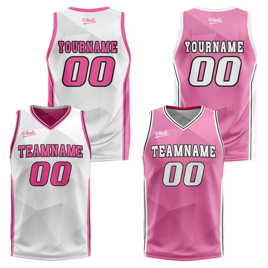 Custom White Pink Reversible Basketball Suit for Adults and Kids Personalized Jersey