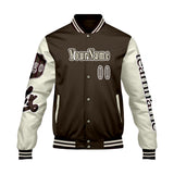 Custom Brown White Letterman Varsity Jacket Personalized Embroidery Printing