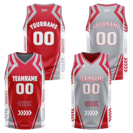 Custom Red Grey Reversible Basketball Suit for Adults and Kids Personalized Jersey