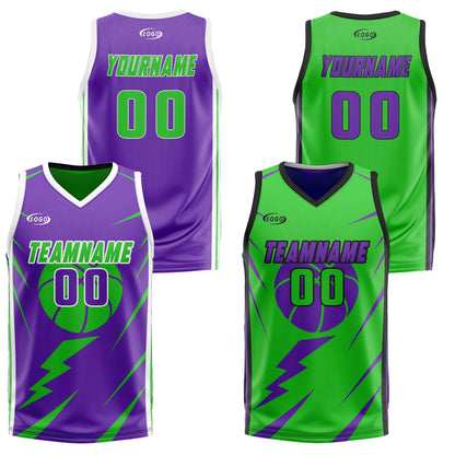 Custom Purple Green Reversible Basketball Suit for Adults and Kids Personalized Jersey