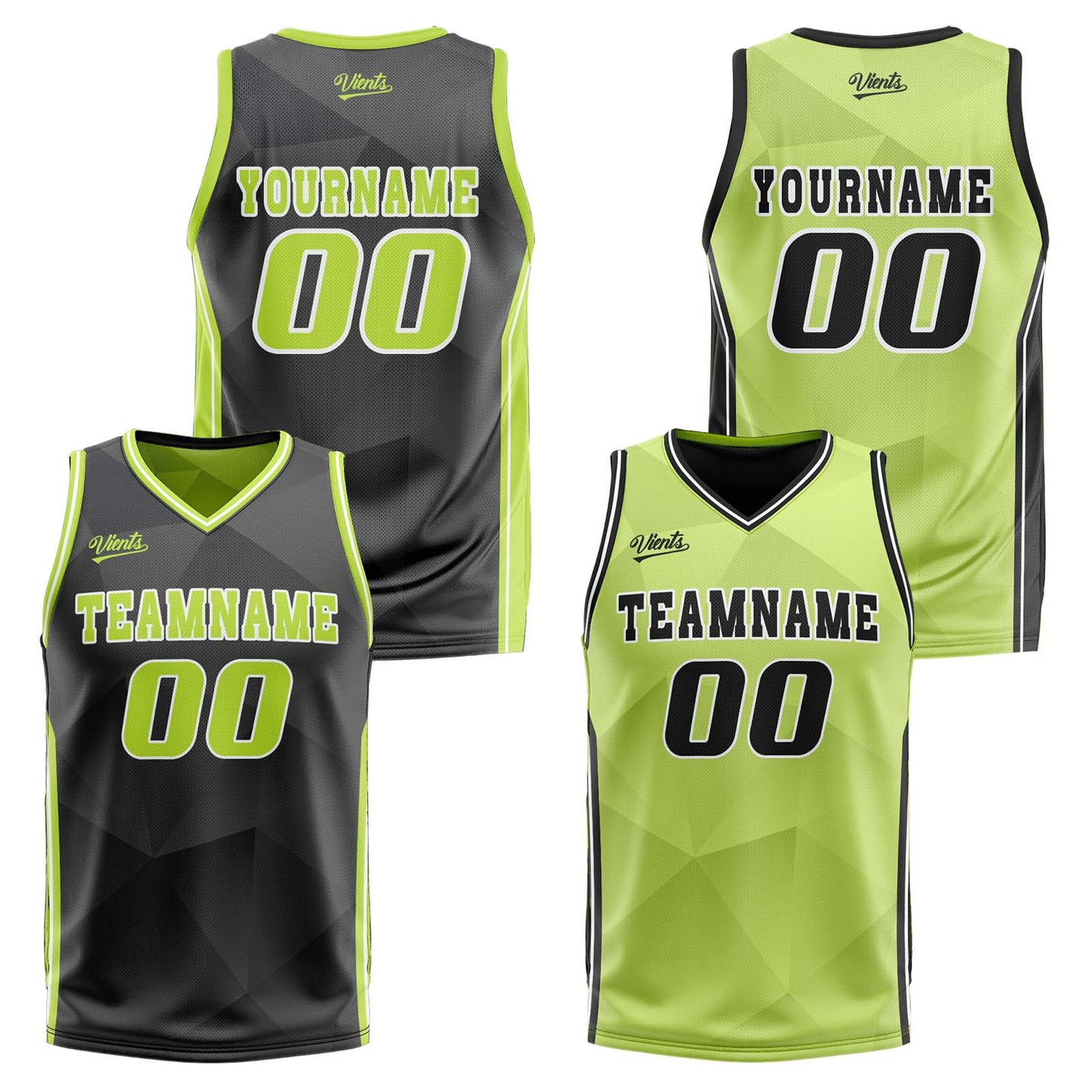 Custom Black Light Green Reversible Basketball Suit for Adults and Kids Personalized Jersey