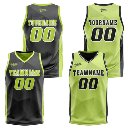 Custom Black Light Green Reversible Basketball Suit for Adults and Kids Personalized Jersey