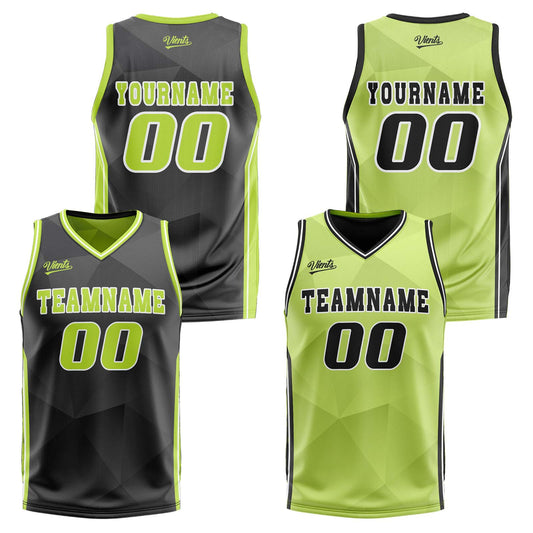 Custom Black Light Green Reversible Basketball Suit for Adults and Kids Personalized Jersey
