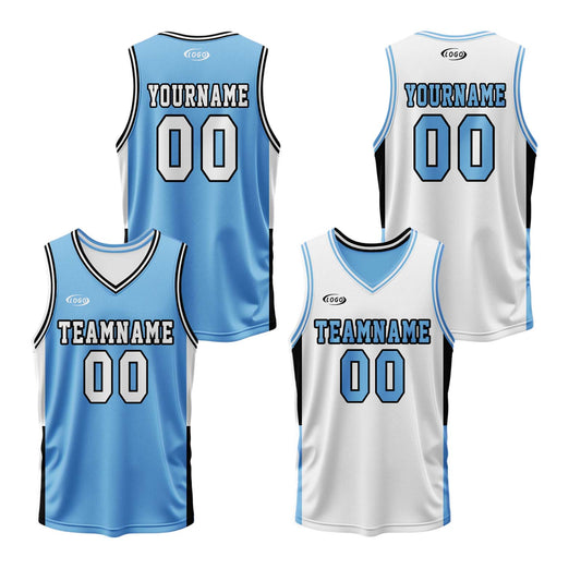 Custom Blue White Reversible Basketball Suit for Adults and Kids Personalized Jersey