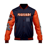 Custom Navy Orange Letterman Varsity Jacket Personalized Embroidery Printing