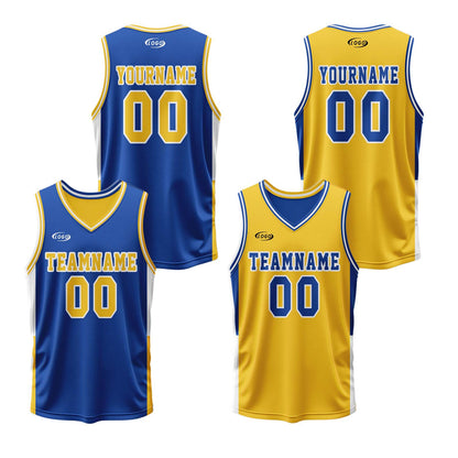 Custom Blue Yellow Reversible Basketball Suit for Adults and Kids Personalized Jersey