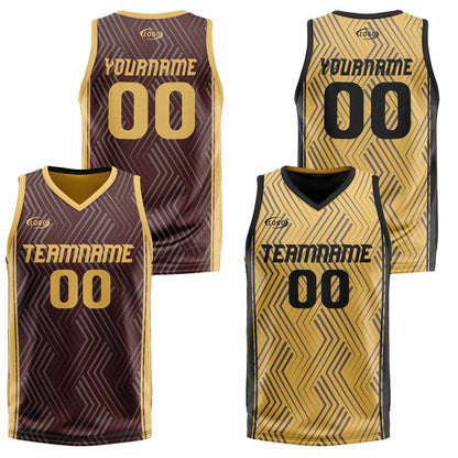 Custom Brown Yellow Reversible Basketball Suit for Adults and Kids Personalized Jersey