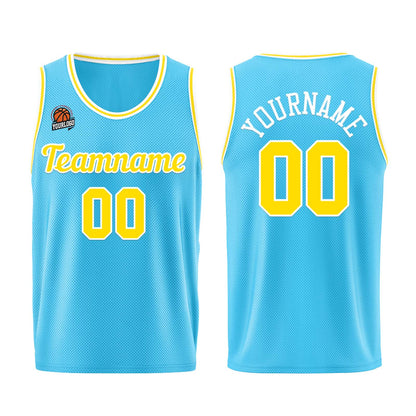 Custom Light Blue Yellow Basketball Jersey for Men Women Adult Youth Stitched Name Number Logo