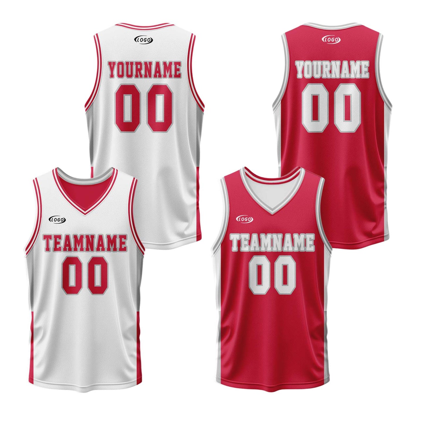 Custom White Red Reversible Basketball Suit for Adults and Kids Personalized Jersey