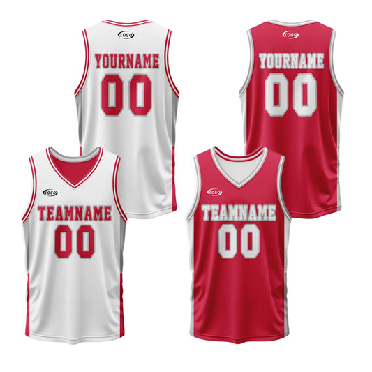 Custom White Red Reversible Basketball Suit for Adults and Kids Personalized Jersey