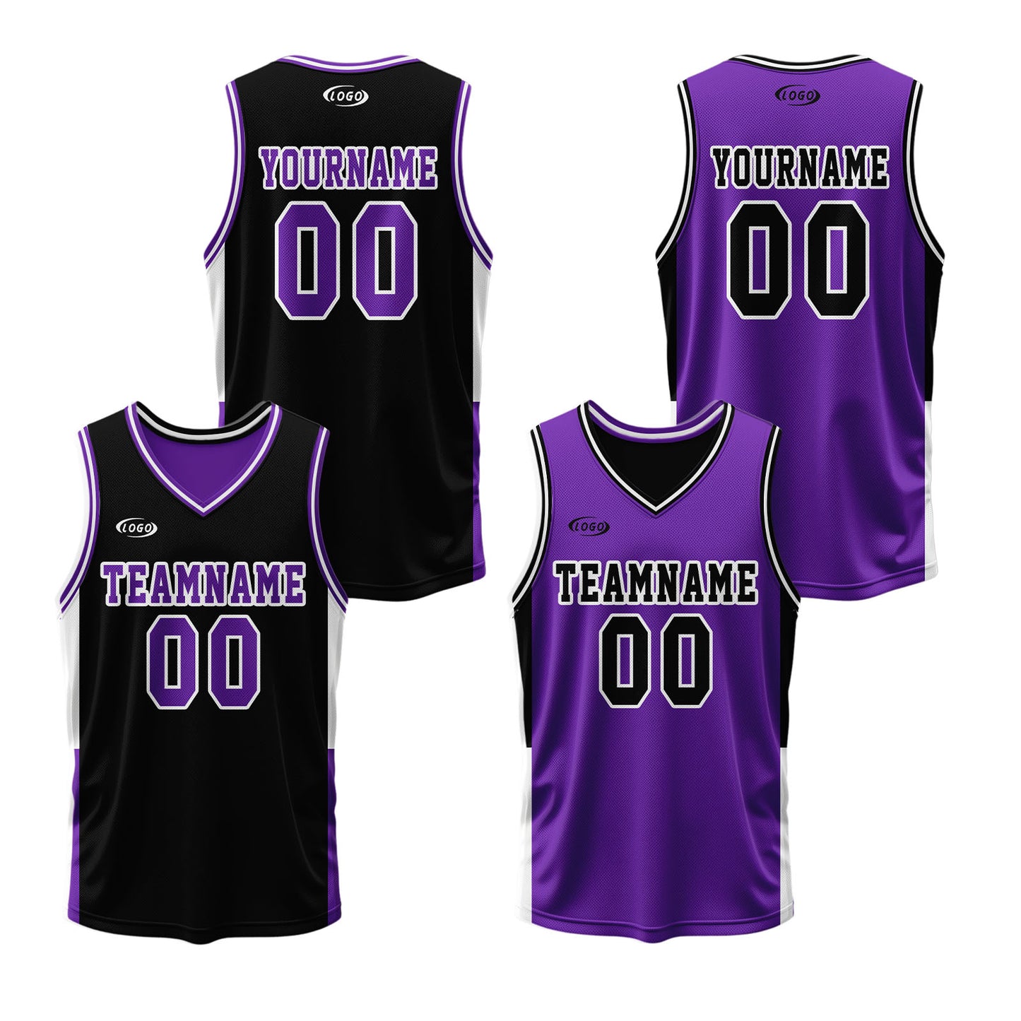 Custom Black Purple Reversible Basketball Suit for Adults and Kids Personalized Jersey