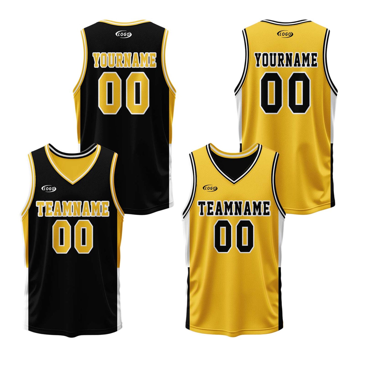 Custom Black Yellow Reversible Basketball Suit for Adults and Kids Personalized Jersey