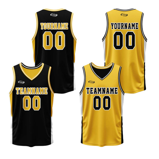 Custom Black Yellow Reversible Basketball Suit for Adults and Kids Personalized Jersey