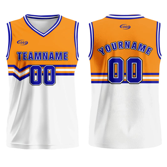 Custom Orange White Blue Basketball Jersey Uniform Suit Printed Your Logo Name Number