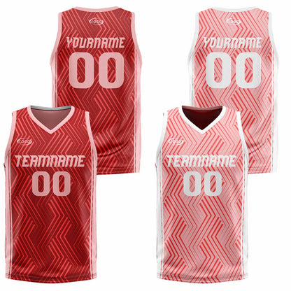 Custom Red Pink Reversible Basketball Suit for Adults and Kids Personalized Jersey