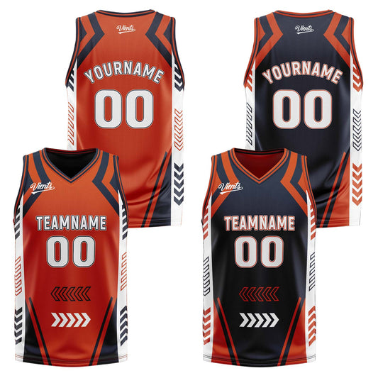 Custom Orange Navy Reversible Basketball Suit for Adults and Kids Personalized Jersey