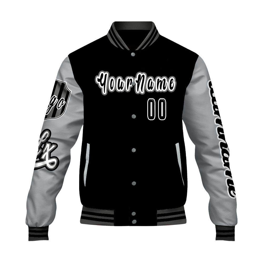 Custom Black Grey Letterman Varsity Jacket Personalized Embroidery Printing