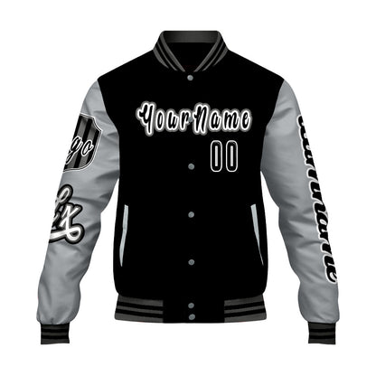 Custom Black Grey Letterman Varsity Jacket Personalized Embroidery Printing
