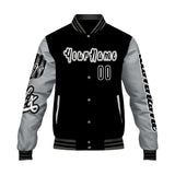 Custom Black Grey Letterman Varsity Jacket Personalized Embroidery Printing