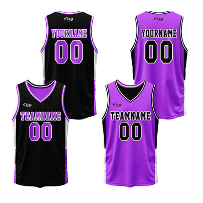 Custom Black Neon Purple Reversible Basketball Suit for Adults and Kids Personalized Jersey