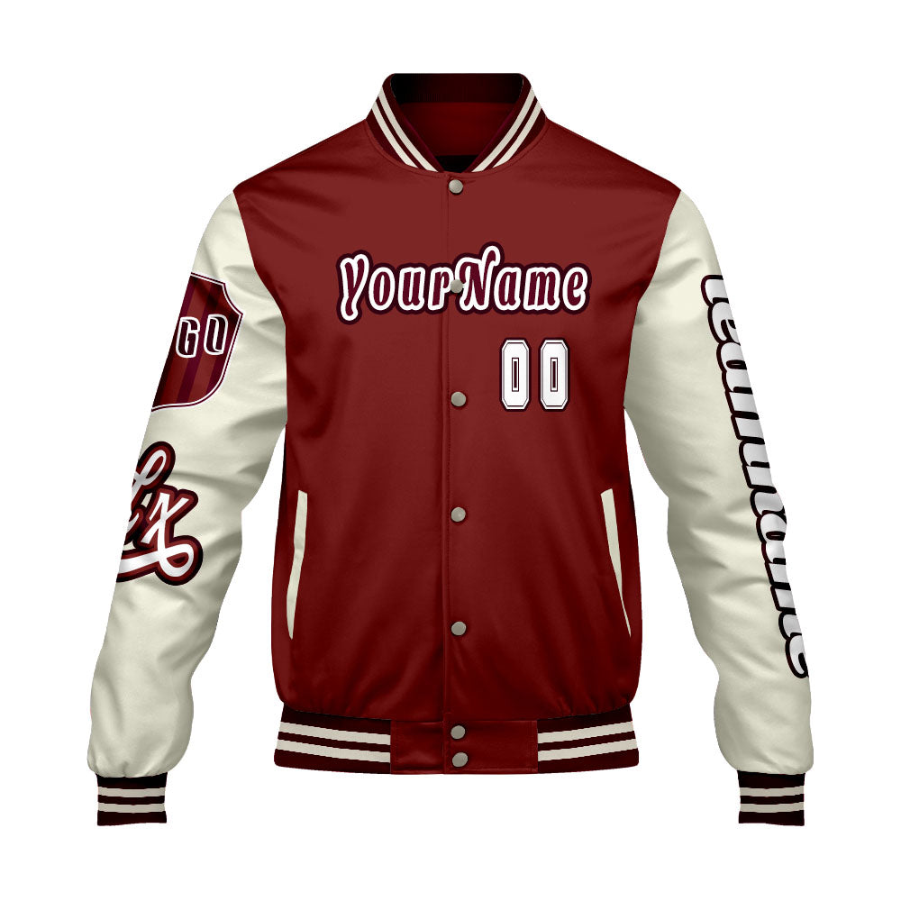 Custom Red White Letterman Varsity Jacket Personalized Embroidery Printing