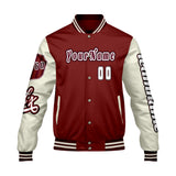 Custom Red White Letterman Varsity Jacket Personalized Embroidery Printing