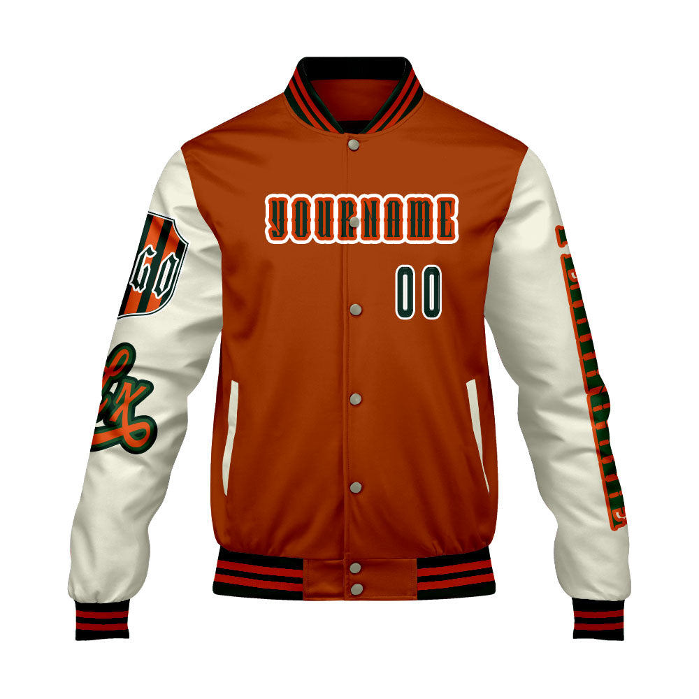 Custom Orange White Letterman Varsity Jacket Personalized Embroidery Printing