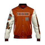 Custom Orange White Letterman Varsity Jacket Personalized Embroidery Printing