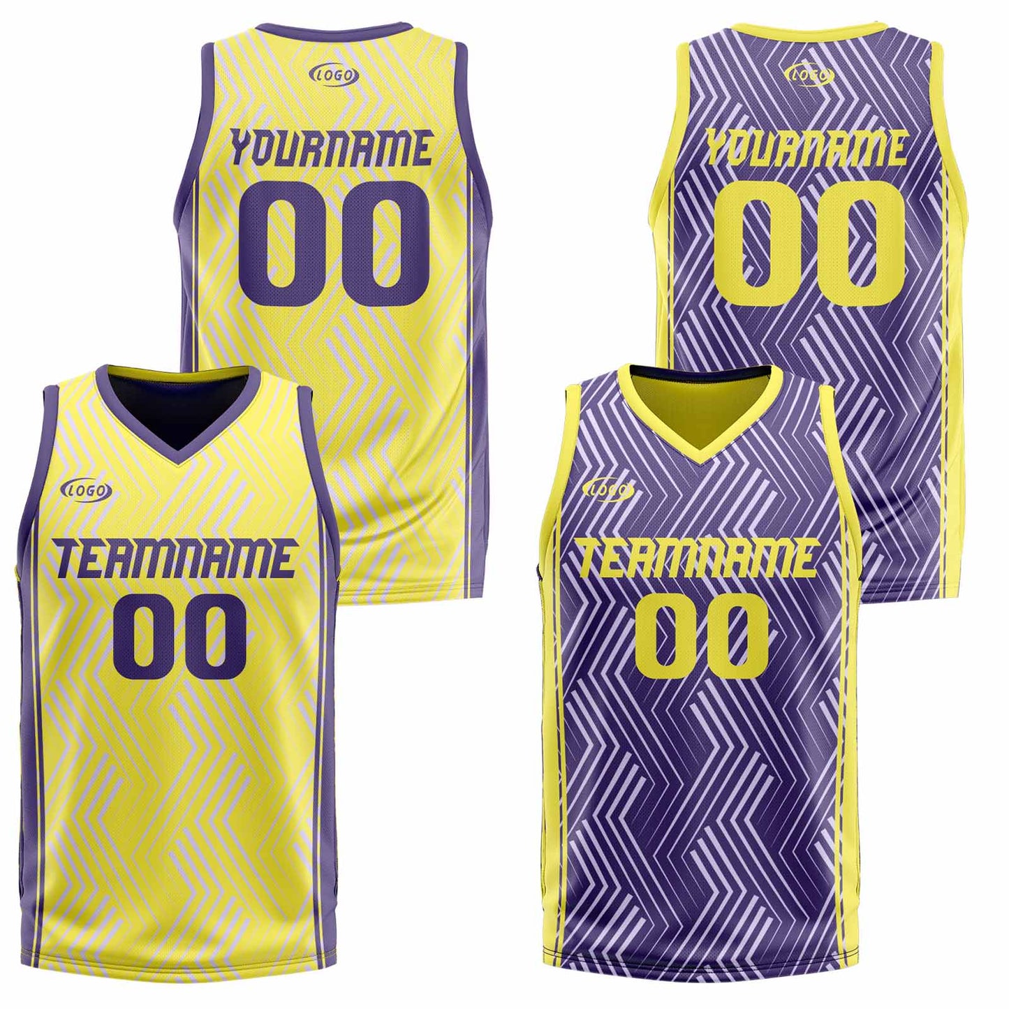 Custom Yellow Purple Reversible Basketball Suit for Adults and Kids Personalized Jersey