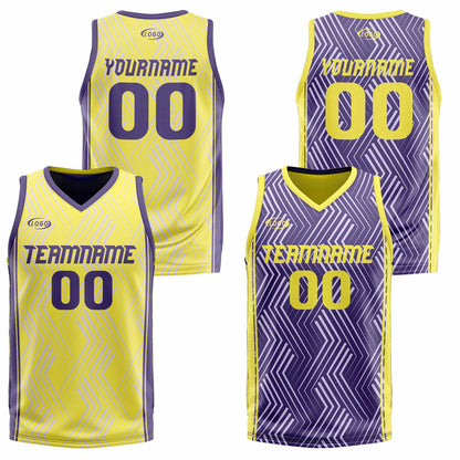 Custom Yellow Purple Reversible Basketball Suit for Adults and Kids Personalized Jersey