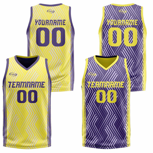 Custom Yellow Purple Reversible Basketball Suit for Adults and Kids Personalized Jersey