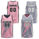 Custom Pink Grey Reversible Basketball Suit for Adults and Kids Personalized Jersey