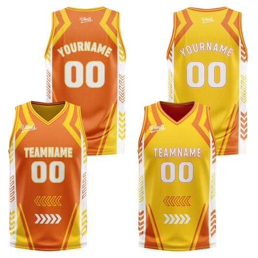 Custom Orange Yellow Reversible Basketball Suit for Adults and Kids Personalized Jersey
