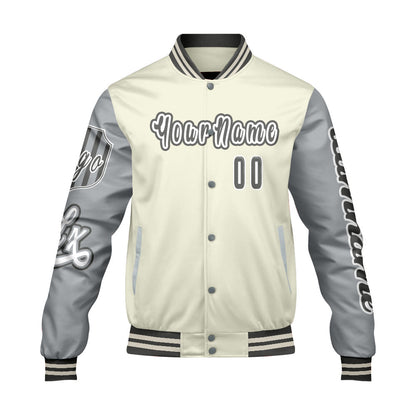 Custom White Grey Letterman Varsity Jacket Personalized Embroidery Printing