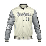 Custom White Grey Letterman Varsity Jacket Personalized Embroidery Printing