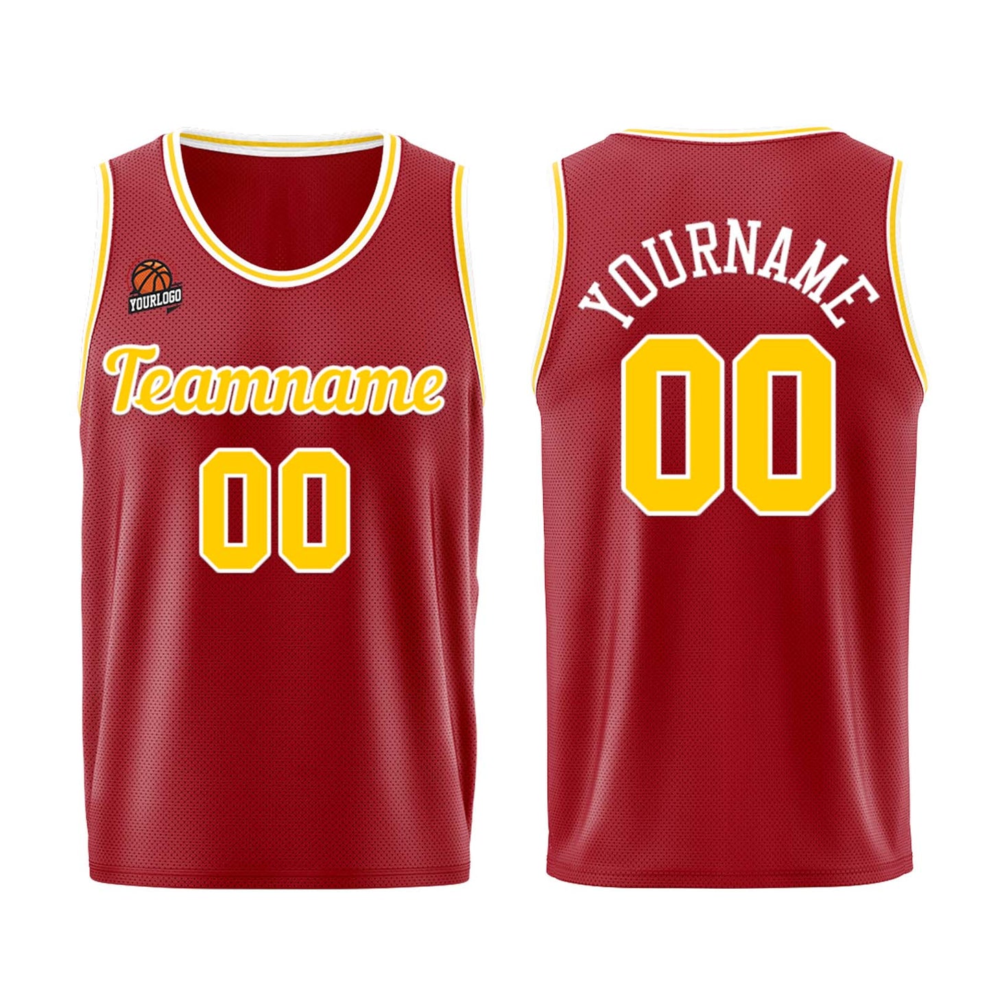 Custom Burgundy Yellow Basketball Jersey for Men Women Adult Youth Stitched Name Number Logo