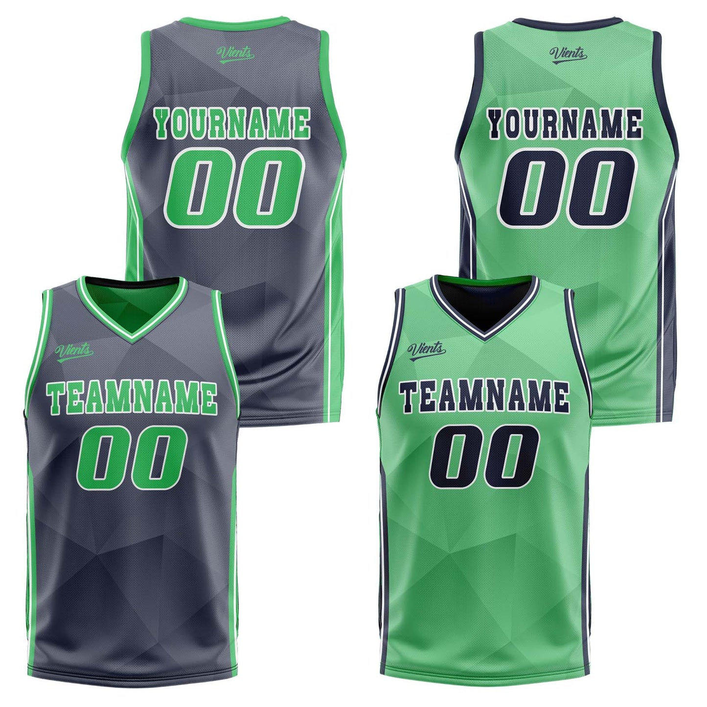 Custom Navy Green Reversible Basketball Suit for Adults and Kids Personalized Jersey