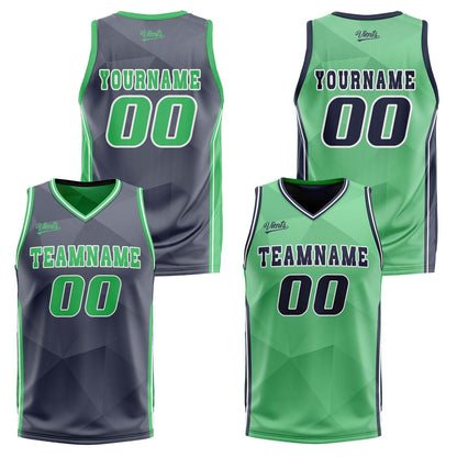Custom Navy Green Reversible Basketball Suit for Adults and Kids Personalized Jersey