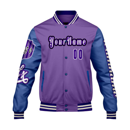 Custom Purple Blue  Letterman Varsity Jacket Personalized Embroidery Printing