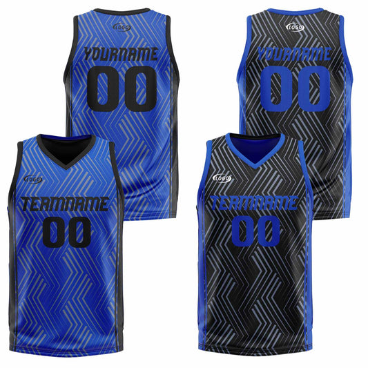 Custom Blue Black Reversible Basketball Suit for Adults and Kids Personalized Jersey
