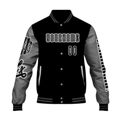 Custom Black Grey Letterman Varsity Jacket Personalized Embroidery Printing