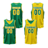 Custom Green Yellow Reversible Basketball Suit for Adults and Kids Personalized Jersey