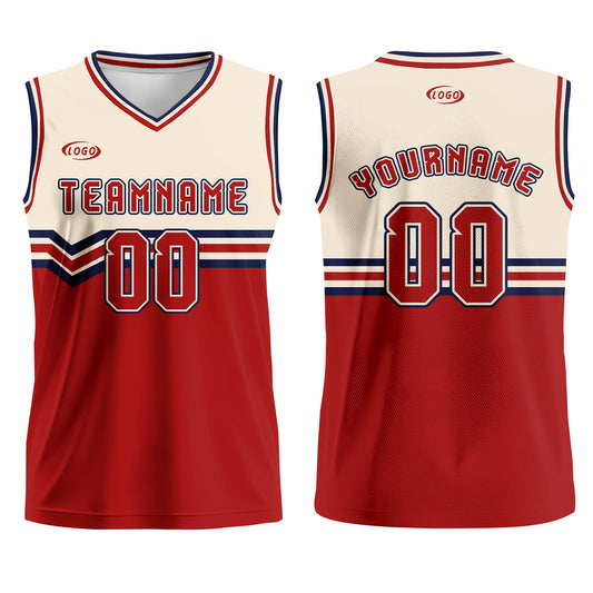 Custom Beige Red Blue Basketball Jersey Uniform Suit Printed Your Logo Name Number