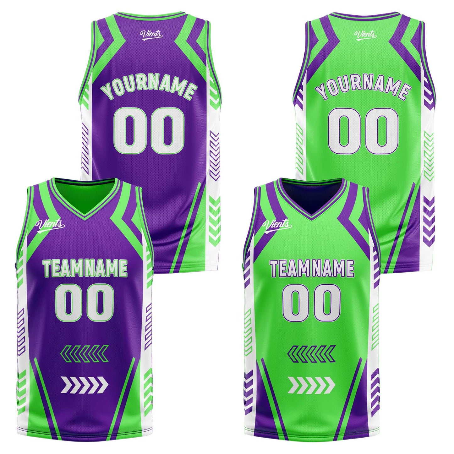 Custom Purple Green Reversible Basketball Suit for Adults and Kids Personalized Jersey