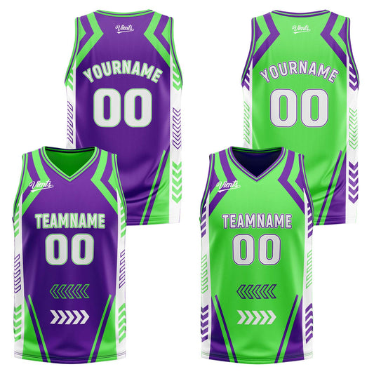 Custom Purple Green Reversible Basketball Suit for Adults and Kids Personalized Jersey