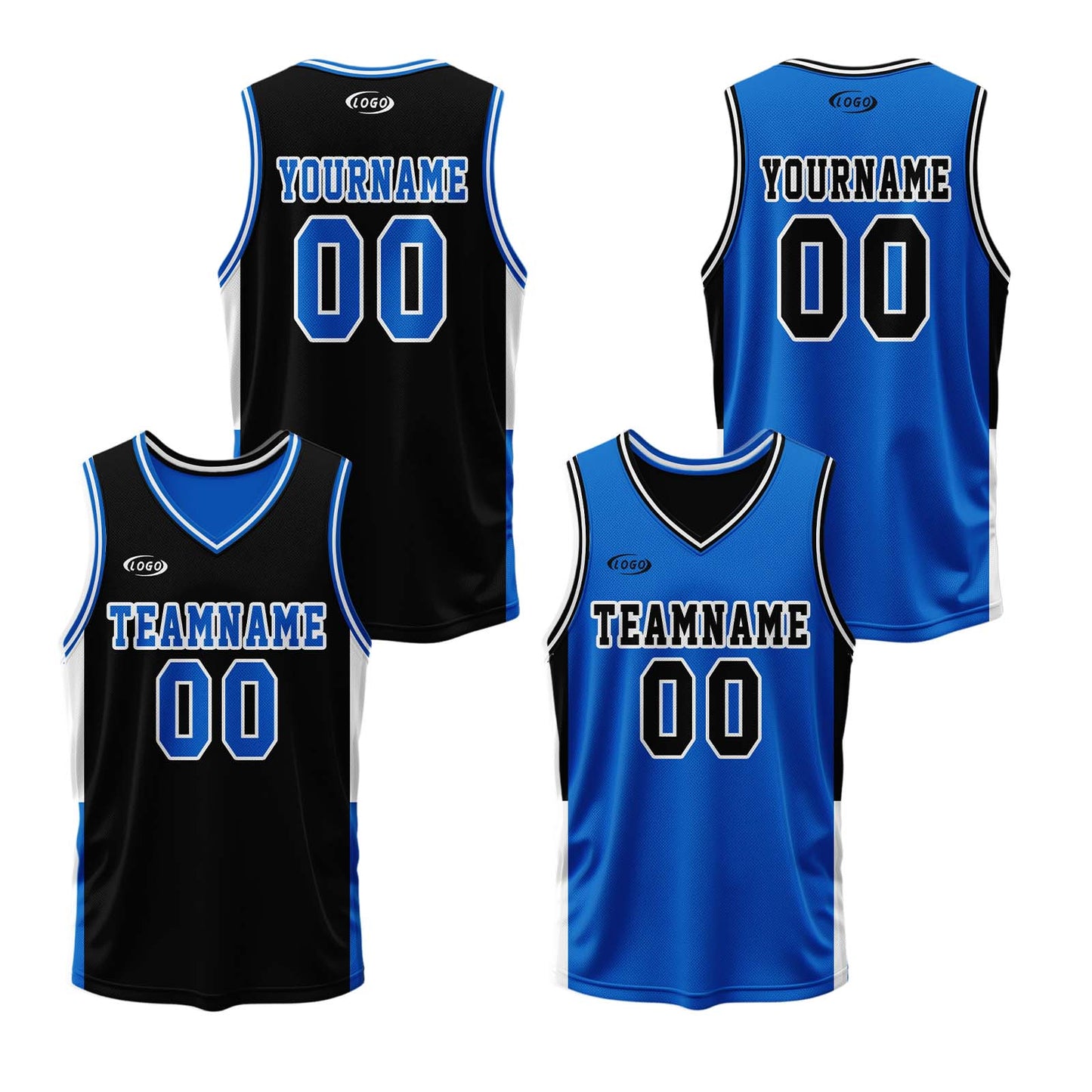Custom Black Blue Reversible Basketball Suit for Adults and Kids Personalized Jersey