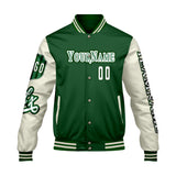 Custom Green White Letterman Varsity Jacket Personalized Embroidery Printing