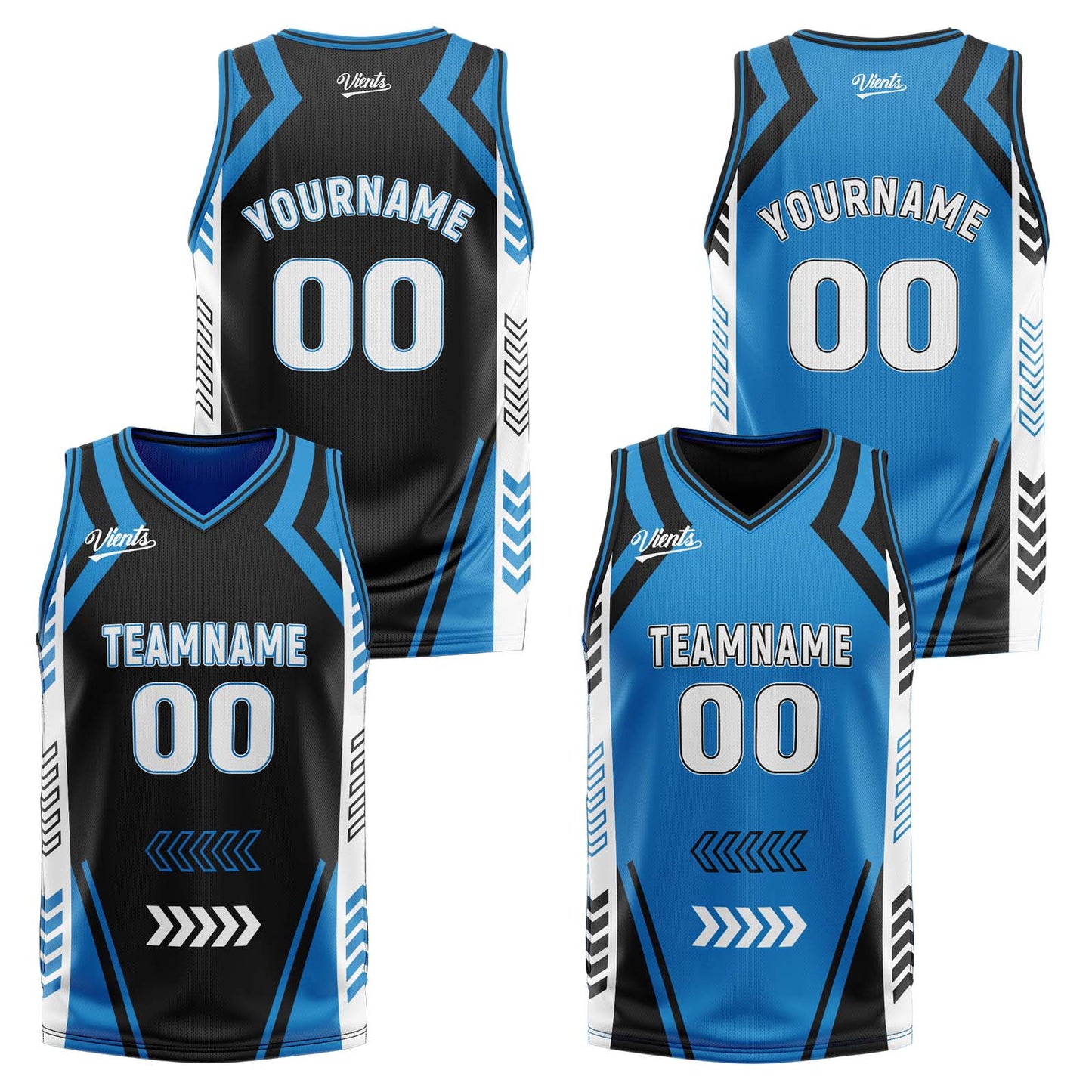 Custom Black Blue Reversible Basketball Suit for Adults and Kids Personalized Jersey