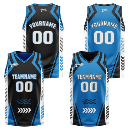 Custom Black Blue Reversible Basketball Suit for Adults and Kids Personalized Jersey