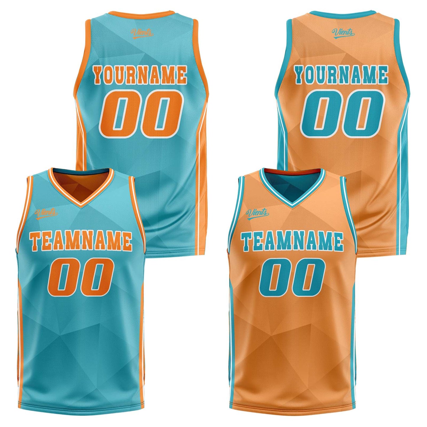 Custom Cyan Orange Reversible Basketball Suit for Adults and Kids Personalized Jersey